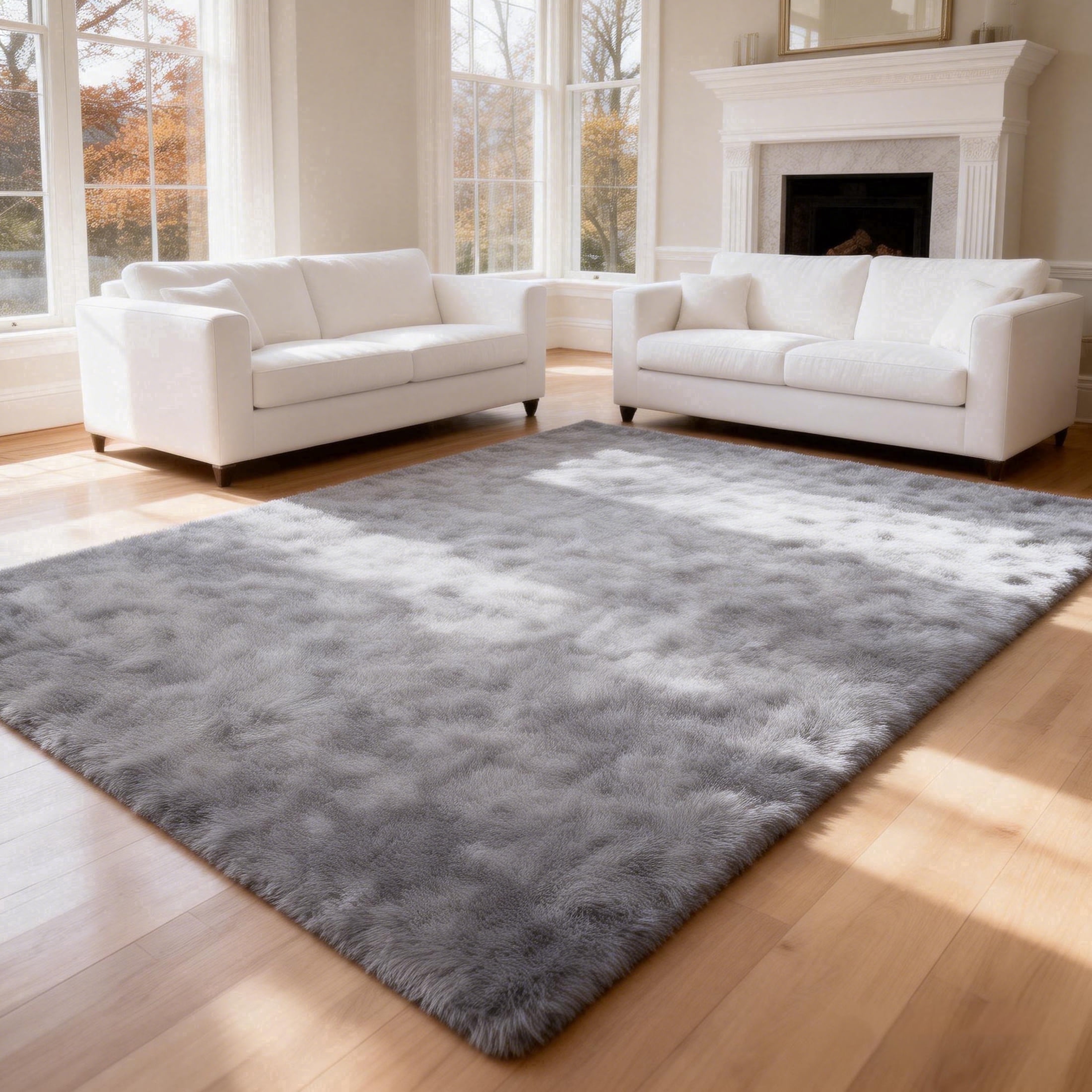 Area Rugs for Living Room Bedroom, 5'x8' Soft Fluffy Shag Indoor Floor Carpet for Living Room Bedroom Dining Room Office Home Decor, Tie-dye light gray