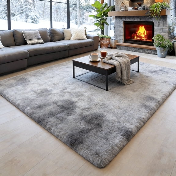 Area Rugs for Living Room Bedroom, 8'x10' Soft Fluffy Shag Indoor Floor Carpet for Living Room Bedroom Dining Room Office Home Decor, Tie-dye light gray
