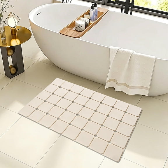 Thick Silicone Foot Mat, Non Slip Bath Mat for Shower, Drainage Stone Massage Pad for Bathroom Floor, Spa Mat for Inside Shower with Suction Cups, Easy Clean Standing Mat for Kitchen Sink