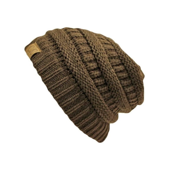 Thick Slouchy Knit Oversized Beanie Cap Hat - Brown