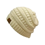 Thick Slouchy Knit Oversized Beanie Cap Hat - Ivory