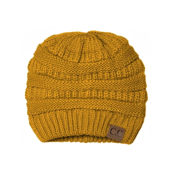 Thick Slouchy Knit Oversized Beanie Cap Hat - Mustard