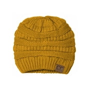 Thick Slouchy Knit Oversized Beanie Cap Hat - Mustard