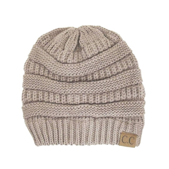 Thick Slouchy Knit Oversized Beanie Cap Hat - Taupe