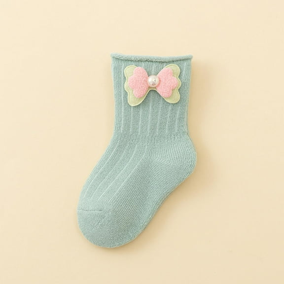 Thick Socks for Boy Children's Knitted Socks Cute Bow Casual Comfortable Straight Tube Socks Fuzzy Socks for Girls Green 0M
