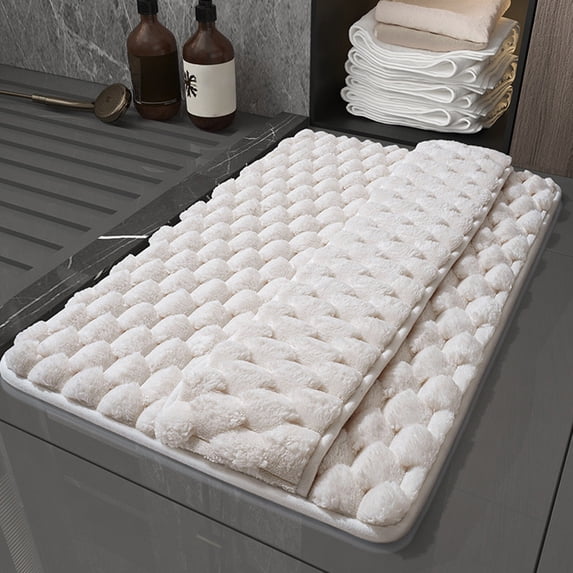 Thick Soft Non-Slip Bath Mat, Wuztai Water Absorbent Washable Bath Rug for Back of Foot Rubbing, 16x23.62in Bathroom Shower Mat with Full Wrap PVC Backing, Beige
