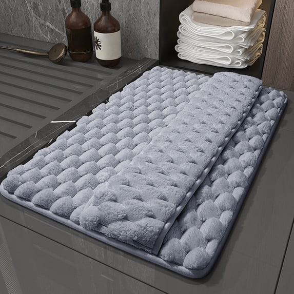 Thick Soft Non-Slip Bath Mat, Wuztai Water Absorbent Washable Bath Rug for Back of Foot Rubbing, 16x23.62in Bathroom Shower Mat with Full Wrap PVC Backing, Gray