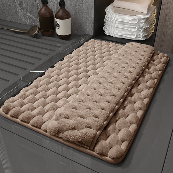 Thick Soft Non-Slip Bath Mat, Wuztai Water Absorbent Washable Bath Rug for Back of Foot Rubbing, 16x23.62in Bathroom Shower Mat with Full Wrap PVC Backing, Khaki