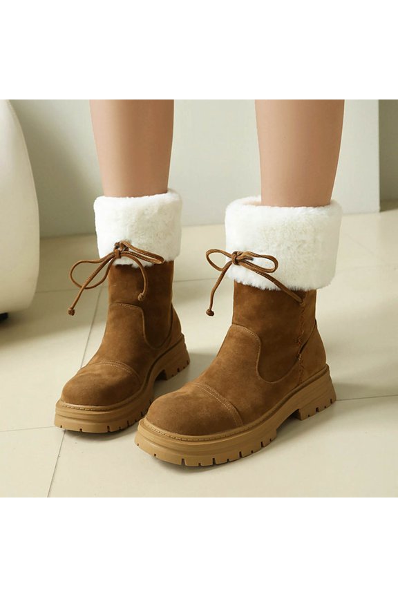 Thick Soled Butterfly Knot Color Blocked Hairy Boots Short Boots Cotton Boots