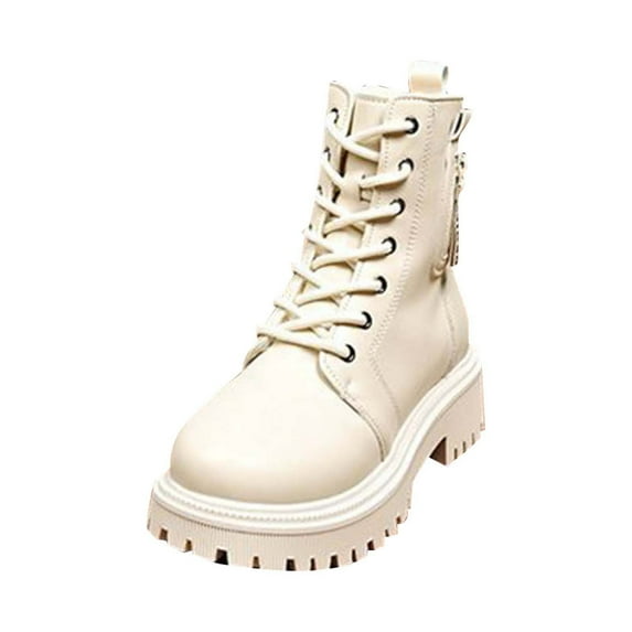 Thick-Soled Fashionable Boots, Casual Versatile Zipper Design, Stylish Fall Winter Footwear for Everyday and Outdoor Use Beige,36