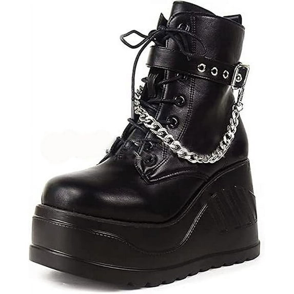 Thick-Soled Mid-Tube Boots Women's Thick-Soled Martin Boots Punk Short Boots Thick-Heeled Height heel10CM/12INCH Motorcycle Chain Knight Boots