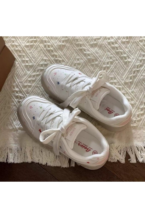 Thick-Soled Original Sneakers for Women | 2025 Spring New Versatile Fashion Casual Shoes, Student Sports Trendy White Shoes, Breathable, Rubber Upper and Sole, Sole, Lace-up Closure