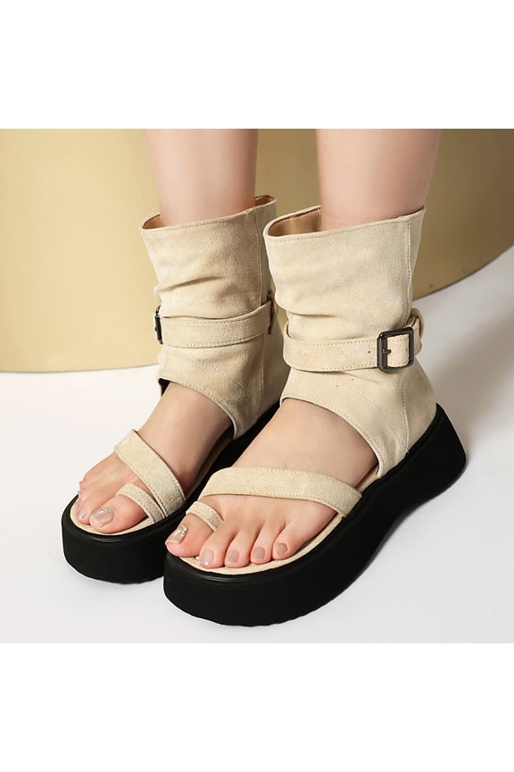 Thick Soled Retro Sponge Bottom Sandals With Toe Covers For Women's Summer Round Toe Midsole Cool Boots