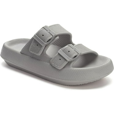 Thick-Soled Slides for Women Men Double Buckle Adjustable Thick Sole Pillow Slippers Bathroom Sandals