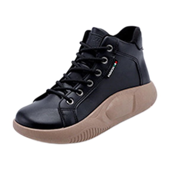 Thick Soled Women Casual Shoes Athletic Sneakers Ankle Booties Anti Slip Fashion 38Yards Black