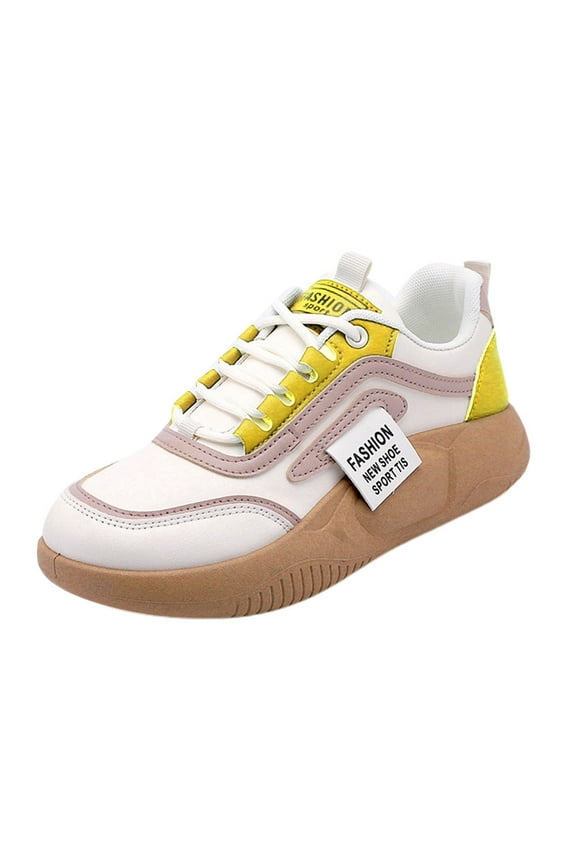 Thick Soled Women Casual Sneakers Anti Slip Fashion Waterproof Breathable Sports Shoes for Running Autumn Hiker Spring Skirt Female , Yellow 37