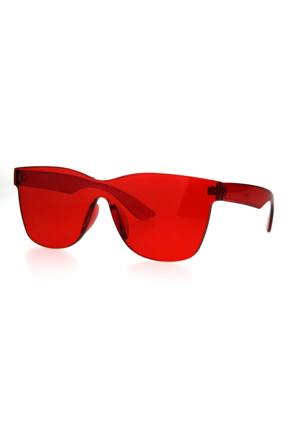 Thick Solid Plastic Color Lens Horned Rim Panel Shield Sunglasses Red