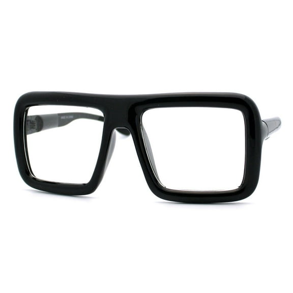 Thick Square Eyeglasses Clear Lens Frame Super Oversized Fashion Shiny Black