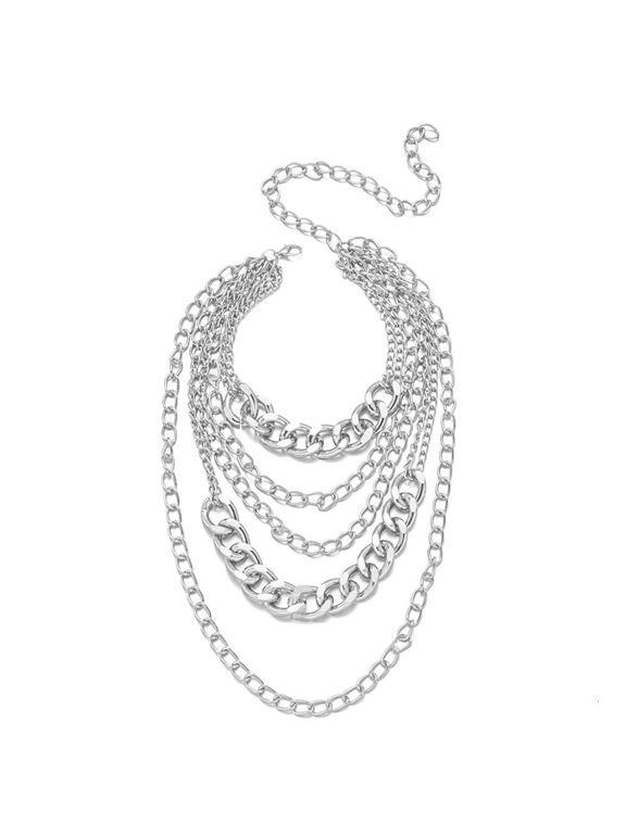 Thick Stackable Alloy Chain Necklace Bold Punk Jewelry For Women Stackable Night Out Accessory Golden Silver