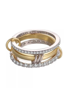 Thick And Stackable Cubic Zirconia Ring For Ladies 1 Gold Plated Three Ring Ring Connection Not Easy To Fade Jewelry 17 Mile Rings Adjustable Rings Set Women's Stacking Rings Interchangeable Rings
