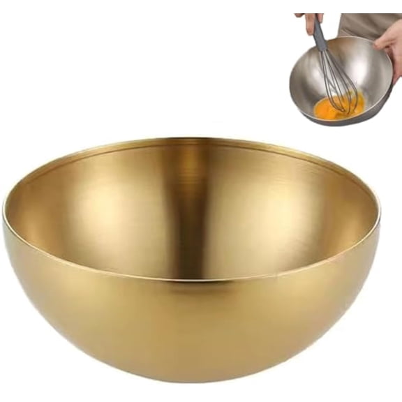 Thick Stainless Steel Mixing Salad Bowl, Stainless Steel Mixing Bowls, Professional Stainles Steels Baking Bowl, For Salad Noodle Food (Gold,15 * 7.3cm)