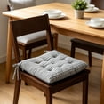 thumbnail image 1 of Thick Striped Corduroy Square Seat Cushion with Fixed Ties 38x38cm Office Dining Window Futon Chair Pad,Gray, 1 of 6