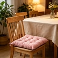 thumbnail image 1 of Thick Striped Corduroy Square Seat Cushion with Fixed Ties 38x38cm Office Dining Window Futon Chair Pad,Pink, 1 of 6