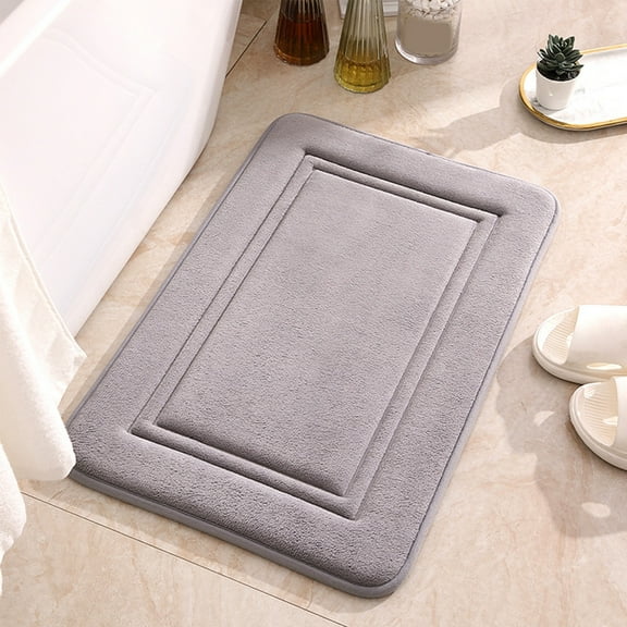Thick Striped Foam Bath Rugs, Soft Absorbent Velvet Bathroom Mats, Non-Slip Bottom, Machine Washable, 40x60cm, for Bathroom, Kitchen, Living Room, Blue/Gray/White
