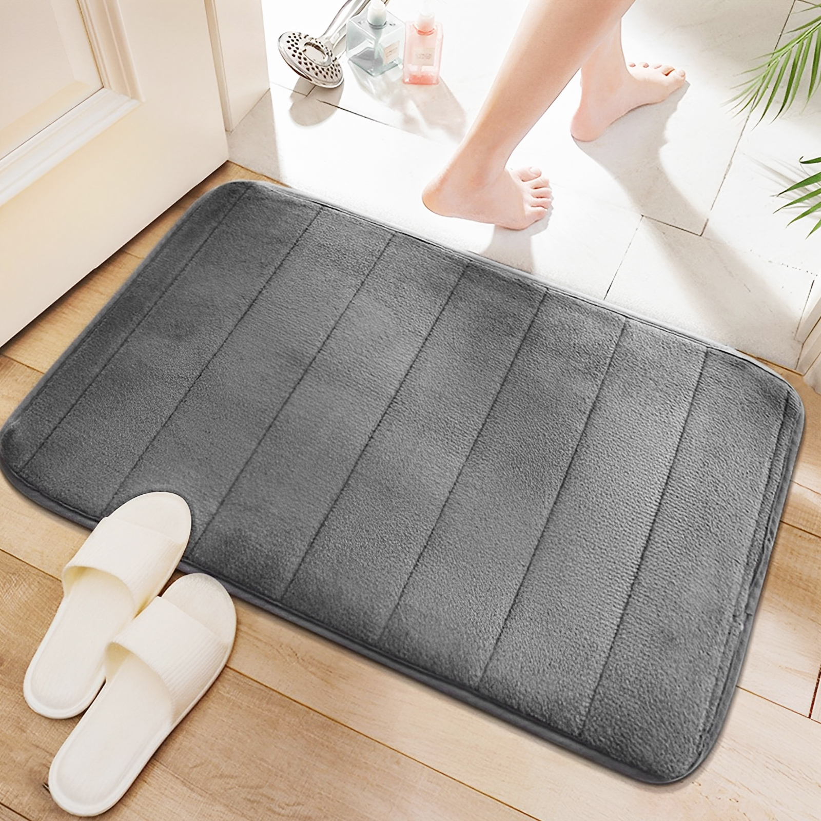 Thick Striped Memory Foam Bath Mat, 20" X 32" Ultra Soft and NonSlip