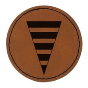 Thick Striped Pennant 2.5" Faux Leather Round Engraved Iron-On Patch - Brown