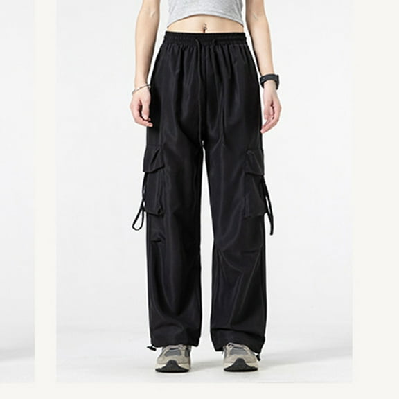 Thick Sweatpants for Women Women's Multiple Pockets Pull Rope Breathable Sports Work Solid Color Pants Full Length Pants Black M