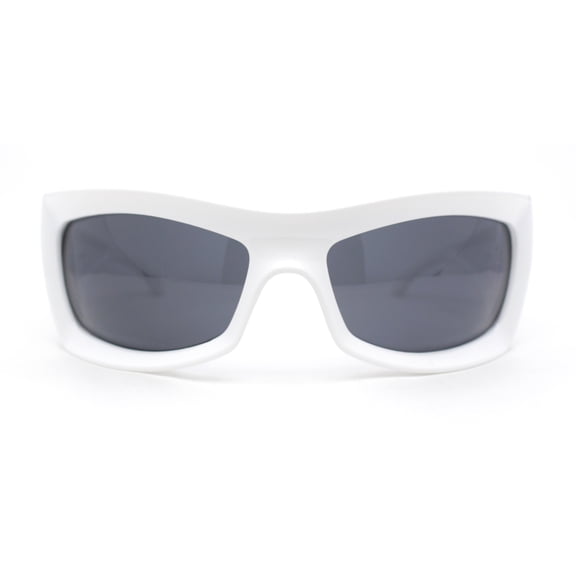Thick Temple Oversized Large Trendy 90s Sport Sunglasses White - Black