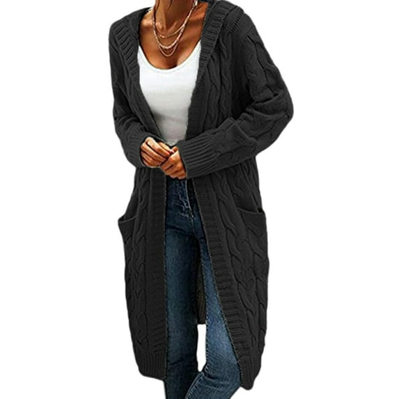 Thick Textured Cable Knit Sweater Coat for Women Winter Warmth Cotton Long Loose Cardigan