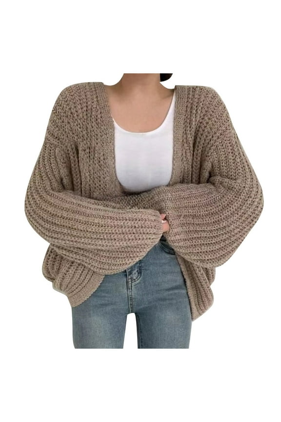 Thick Thick Needle Sweater Women's Autumn And Winter Coat Women's Balloon Sleeve Knitted Cardigan Solid Color Versatile Lazy Style