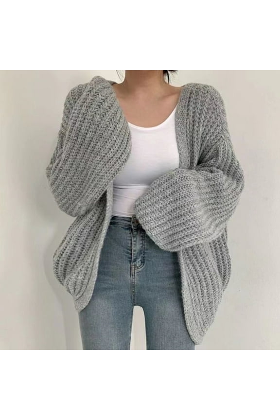 Thick Thick Needle Sweater Women's Autumn And Winter Coat Women's Balloon Sleeve Knitted Cardigan Solid Color Versatile Lazy Style Stin Sweater Loose Knit Cardigan Evening Cardigans for Women Casual