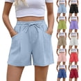 thumbnail image 1 of Thick Thigh Shorts Only Moment Hiking Shorts for Women Cotton and Linen with Pockets High Waisted Stretch Knee Length Shorts for Women Summer Walking Light Blue,L, 1 of 7