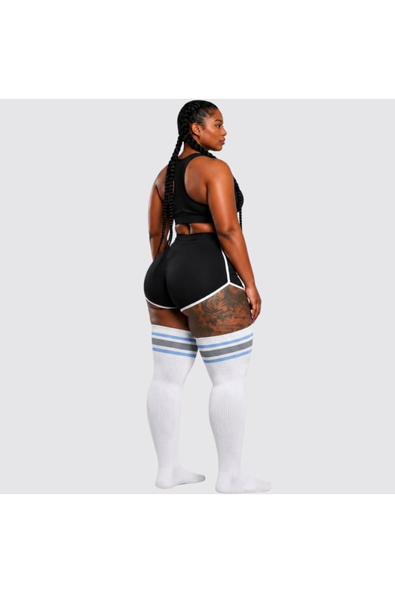 Snow Angel Plus Size Striped Thigh High Socks for Women
