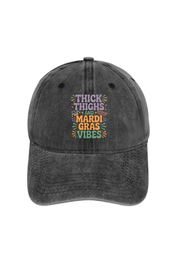 Thick Thighs And Mardi Gras Vibes Charcoal Baseball Cap for Men Women, Adjustable Snapback Hats Cotton Hat