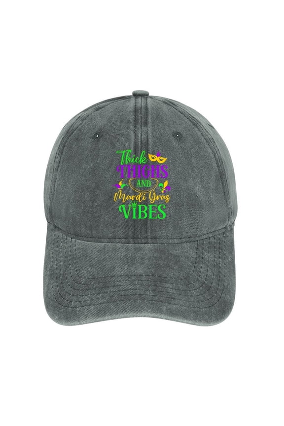 Thick Thighs And Mardi Gras Vibes Gray Baseball Cap for Men Women, Adjustable Snapback Hats Cotton Hat