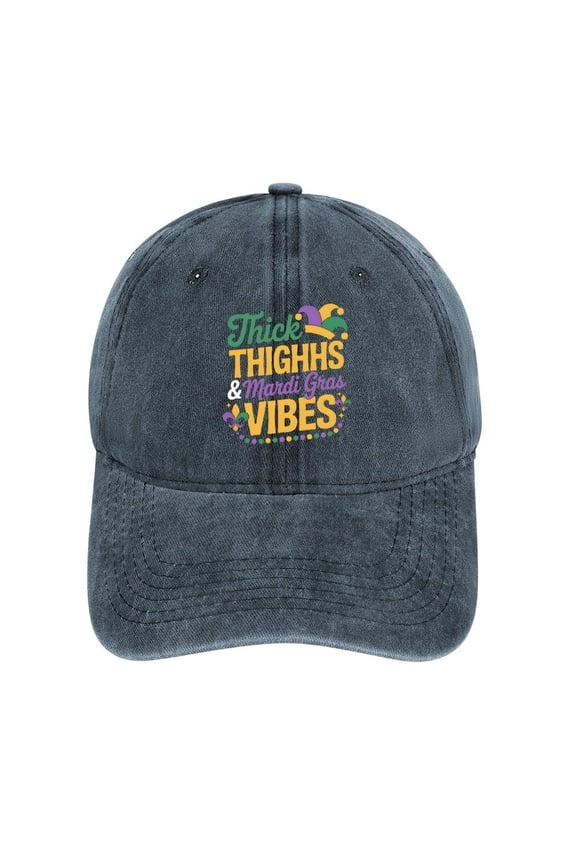 Thick Thighs And Mardi Gras Vibes Navy Baseball Cap for Men Women, Adjustable Snapback Hats Cotton Hat