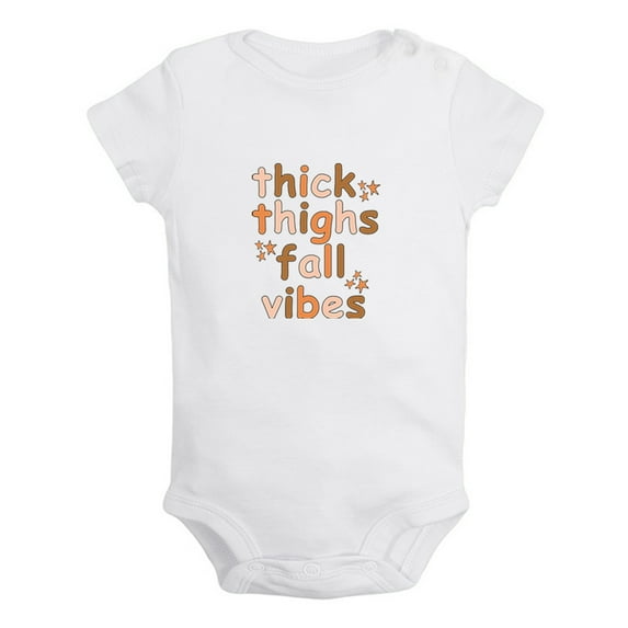 Thick Thighs & Fall Vibes Funny Rompers For Babies, Newborn Baby Unisex Bodysuits, Infant Jumpsuits, Toddler 0-12 Months Kids One-Piece Oufits (White, 12-18 Months)