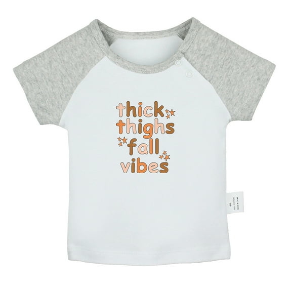 Thick Thighs & Fall Vibes Funny T shirt For Baby, Newborn Babies T-shirts, Infant Tops, 0-24M Kids Graphic Tees Clothing (Short Gray Raglan T-shirt, 0-6 Months)