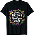 thumbnail image 1 of Thick Thighs Mardi Gras Vibes Fleur De Lis Graphic Crew Neck Short Sleeve T-Shirts (Men's, Women's), 1 of 4
