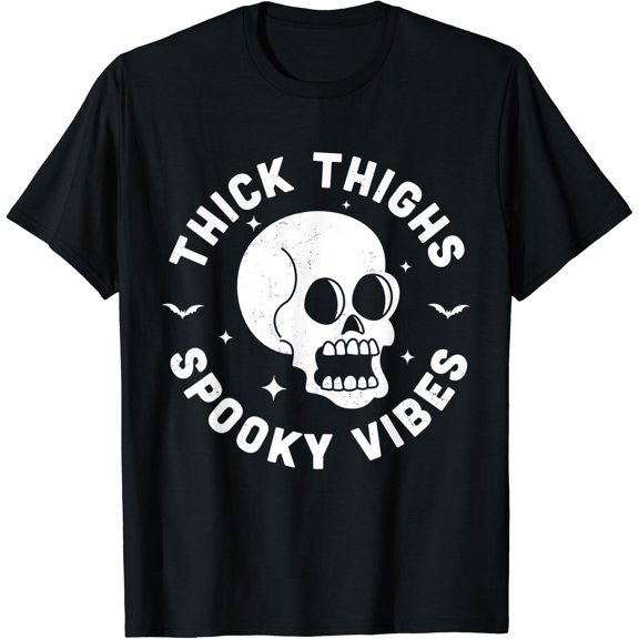 Thick Thighs Spooky Vibes Funny Halloween Skull Workout Gym T-Shirt