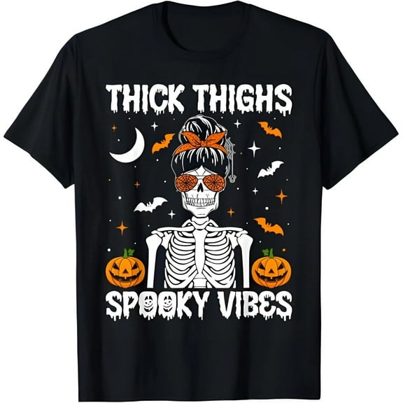 Thick Thighs & Spooky Vibes Halloween Ghost Men Women T-Shirt
