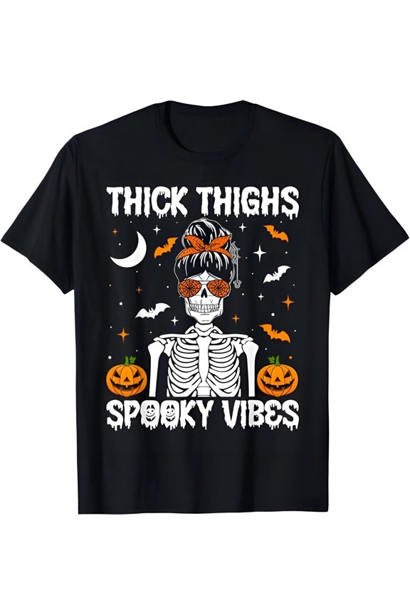 Thick Thighs & Spooky Vibes Halloween Ghost Men Women T-Shirt