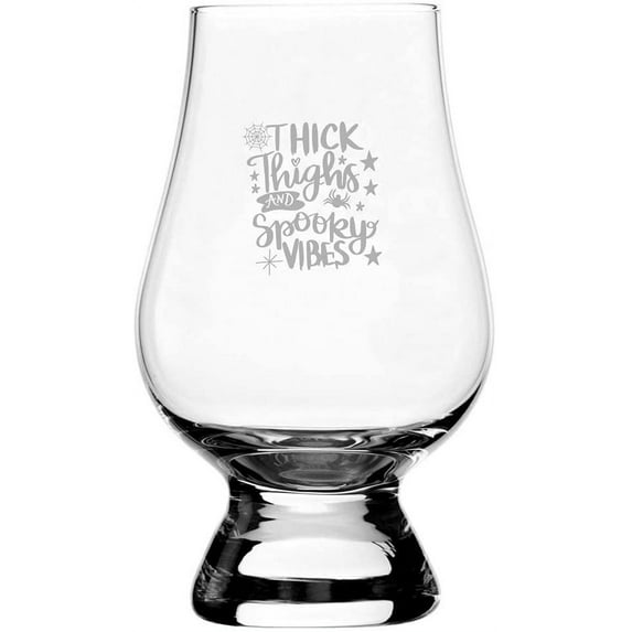 Thick Thighs and Spooky Vibes Happy Halloween Etched 6.5oz Glencairn Whisky Glass
