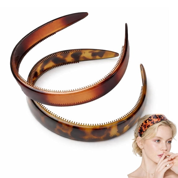 Thick Tortoise Shell Headband, Wide Tortoise Shell Headband with Teeth for Women, Acetate Leopard Plastic Hair Band for Women's Hair No Headache No Slip (Style D)