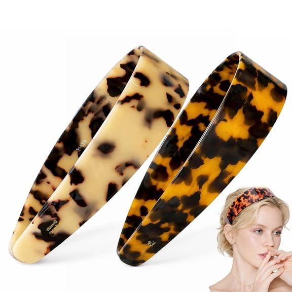 Thick Tortoise Shell Headband, Wide Tortoise Shell Headband with Teeth for Women, Acetate Leopard Plastic Hair Band for Women's Hair No Headache No Slip