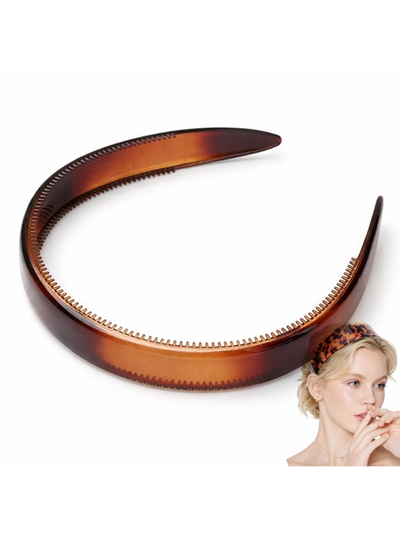 Thick Tortoise Shell Headband, Wide Tortoise Shell Headband with Teeth for Women, Acetate Leopard Plastic Hair Band No Headache No Slip